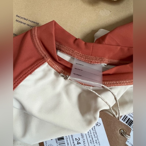 Kids Toddler Baby 24M Rashguard & Swim Shorts Set Unisex Cream Burnt Orange NWT - Picture 5 of 12